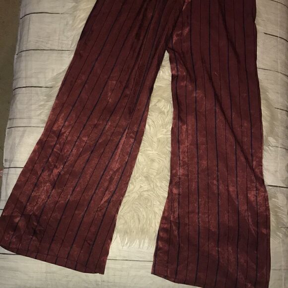 J.O.A. Wide Leg Jumpsuit in Wine Multi Surplice - Picture 5 of 12